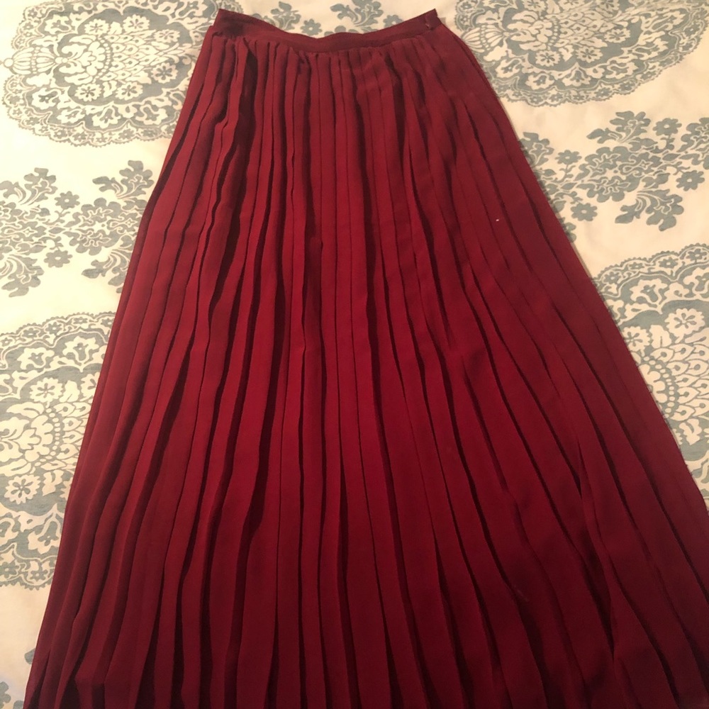 Red Floor Length Pleated Skirt